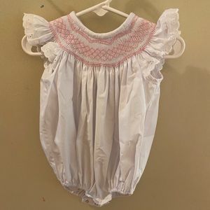 Beaufort bonnet white bubble with pink smocking